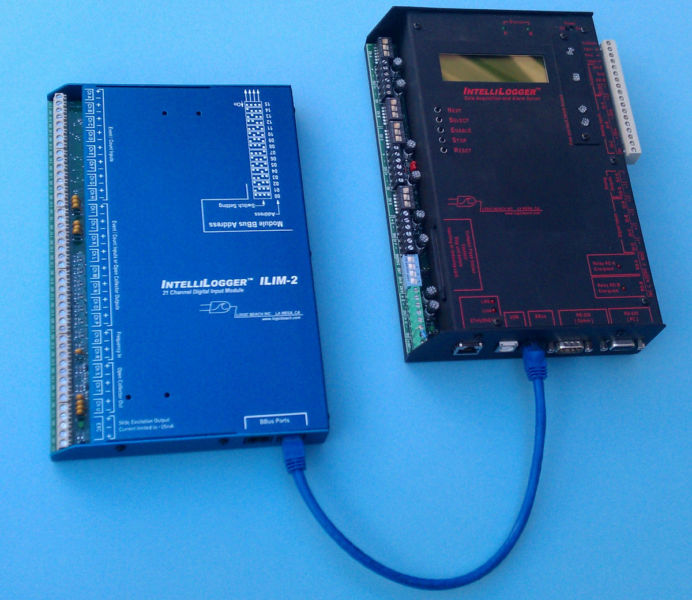 IL-80 connected to optional ILIM-7 expansion module via 1 ft Ethernet cable